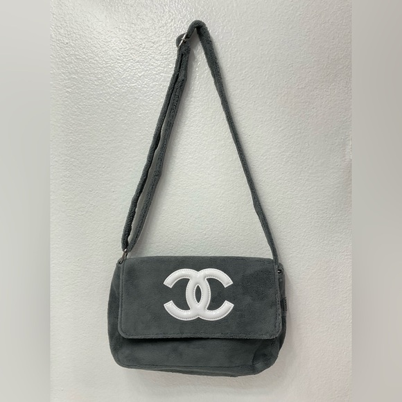 CHANEL Handbags - NIP Chanel Beauty Grey Crossbody Bag with Iconic White Logo